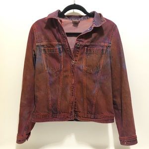 Hand Dyed Denim Jean Jacket Red Decals Small
